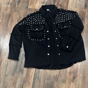 Elomi Black Button Down Shirt with Silver Studs